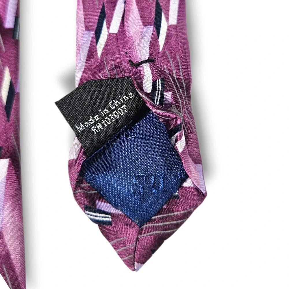 Carlo DeVenezia Silk Necktie Geometric‎ Abstract Purple Retro Office OS